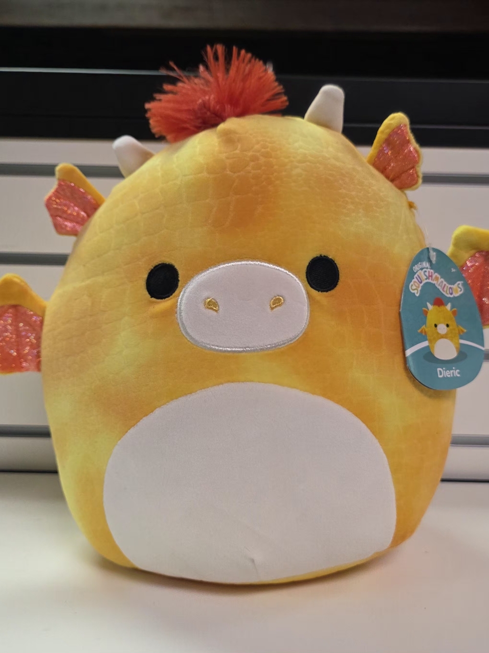 Squishmallows Yellow Dieric Dragon Plush with Orange Mane and Shiny Pink Wings
